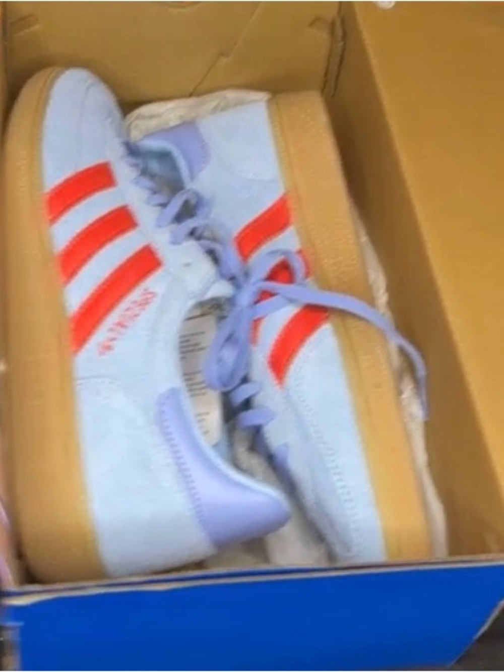 adidas Light Blue Suede Sneakers with Red Stripes and Gum Sole